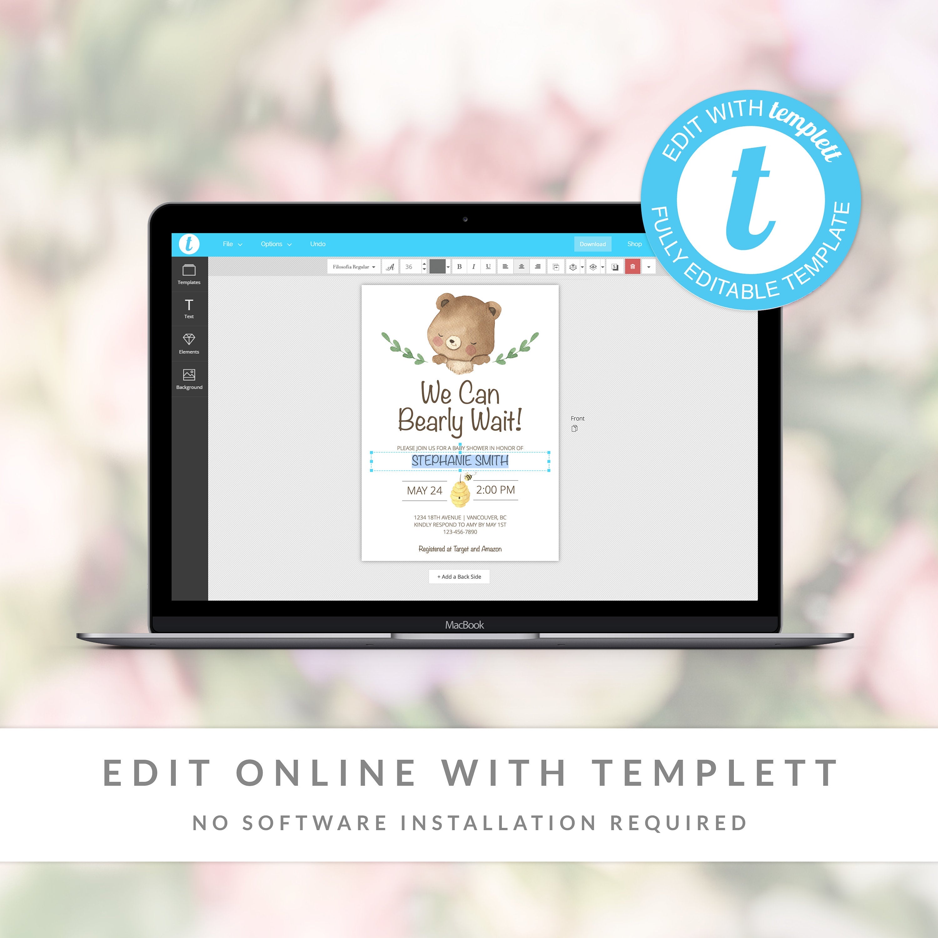 Teddy Bear Baby Shower Invitations Template, Printable Teddy Bear Baby Shower Invite, Girl, Boy, Gender Neutral, DIGITAL DOWNLOAD - TB100