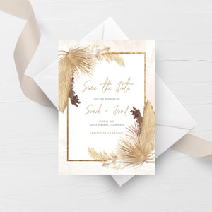 Desert Boho Save The Date Card Template, Pampas Grass Save The Date Wedding Engagement Announcement, Save The Date Printable, 5x7 - DP100