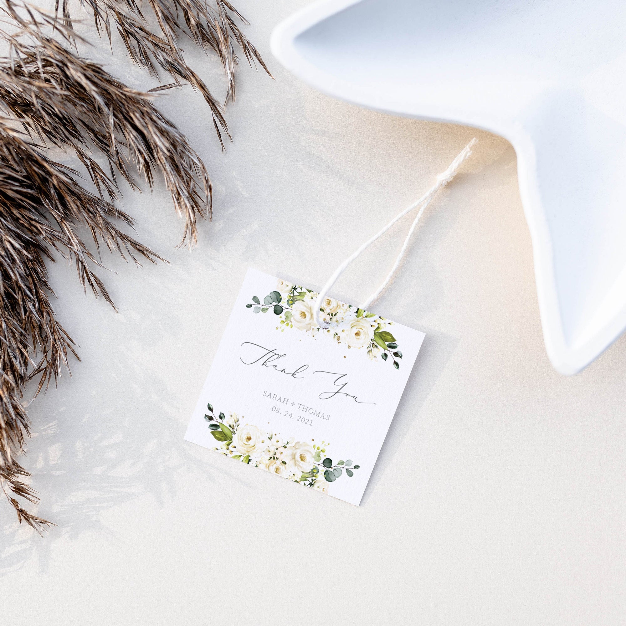 White Floral Greenery Wedding Favor Tag Template, Personalized Favor Tags, Printable Thank You Tags for Wedding, DIGITAL DOWNLOAD WRG100