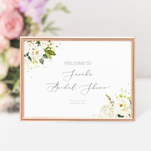 White Floral Greenery Bridal Shower Welcome Sign Template, Large Welcome Sign Printable, Bridal Shower Decorations, DIGITAL DOWNLOAD WRG100