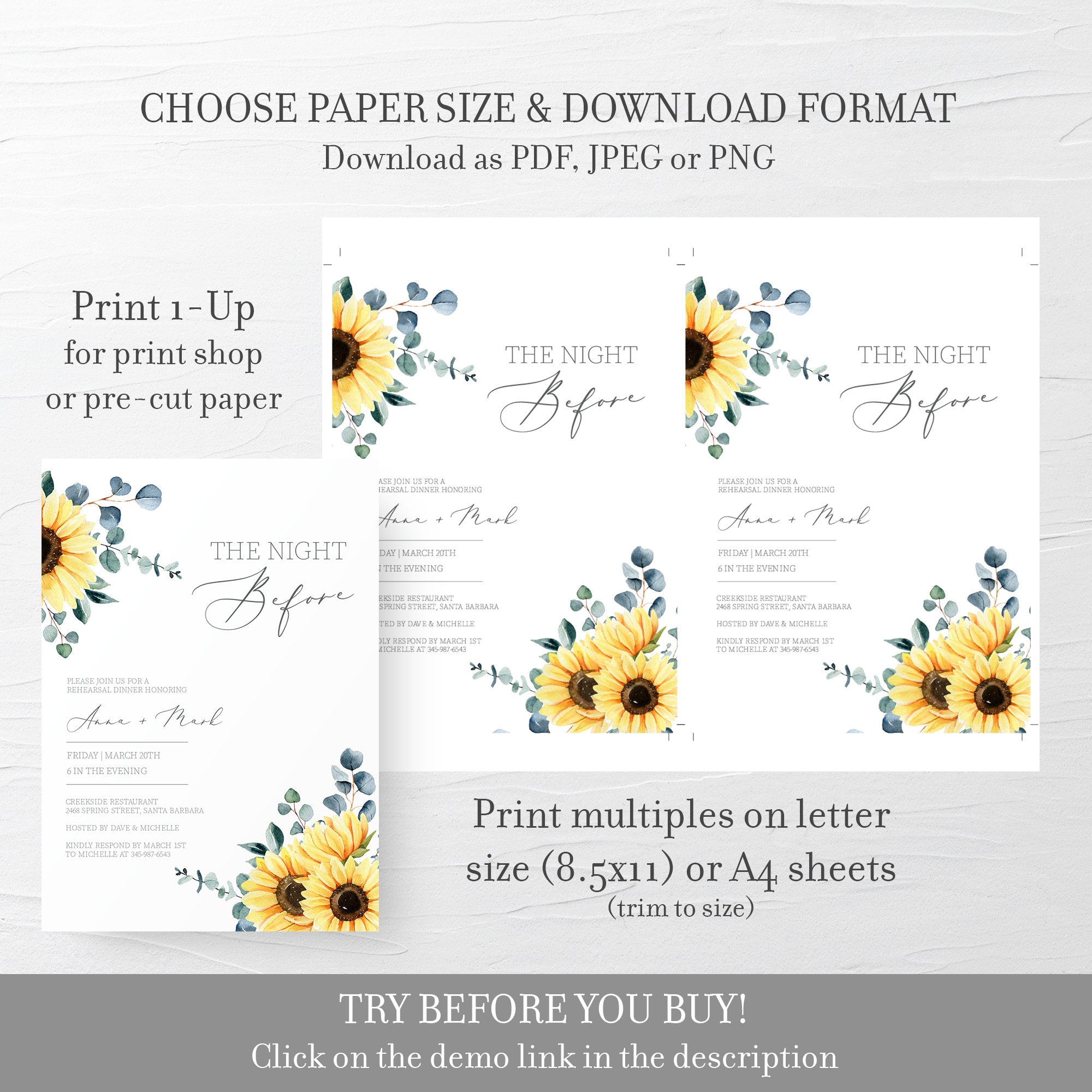 Sunflower Wedding Rehearsal Dinner Invitation Template, Printable The - PlumPolkaDot sunflower-wedding-rehearsal-dinner-invitation-template-printable-the-plumpolkadot