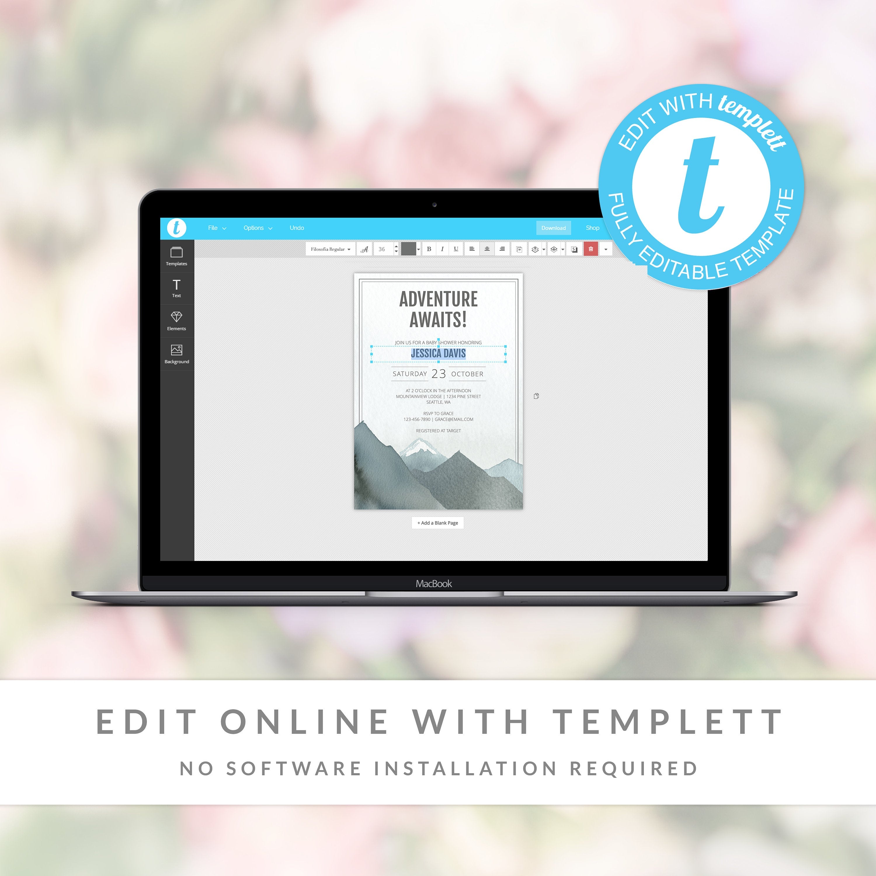 Mountain Baby Shower Invitation Boy, Adventure Awaits Baby Shower Invitation Template, Printable Shower Invite, DIGITAL DOWNLOAD D100