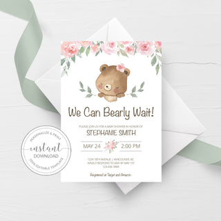 Teddy Bear Baby Shower Girl Invitation Printable, Girl Teddy Bear Baby Shower Invite, Teddy Bear Girl Baby Shower, DIGITAL DOWNLOAD - TB100