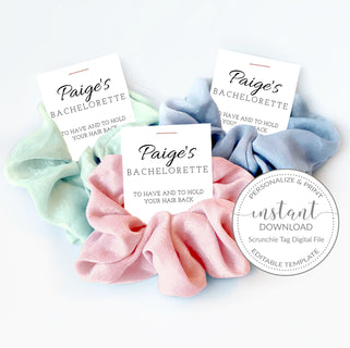 Printable Bachelorette Favor Tag for Hair Scrunchies, Personalized Scrunchie Tag for Bachelorette Party Favors Template, DIGITAL DOWNLOAD