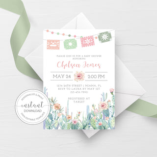 Fiesta Baby Shower Invitation Template, Printable Cactus Baby Shower Invitation Instant Download, Mexican Baby Shower, DIGITAL - CS100