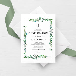 Greenery Confirmation Invitation Template, Printable Confirmation Invite, Boy Confirmation, Religious Invitation, DIGITAL DOWNLOAD G100