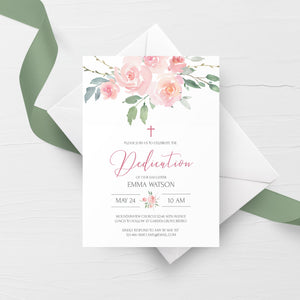 Pink Floral Baby Dedication Invitation Girl, Printable Baby Dedication Invite, Baby Girl Dedication Invitation, DIGITAL DOWNLOAD FR100