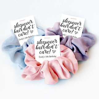Sleepover Birthday Party Favors, Scrunchie Hair Tie Favors, Slumber Party Favors, Sleepover Party, Pajama Party, Sleepover Hair Don&#39;t Care