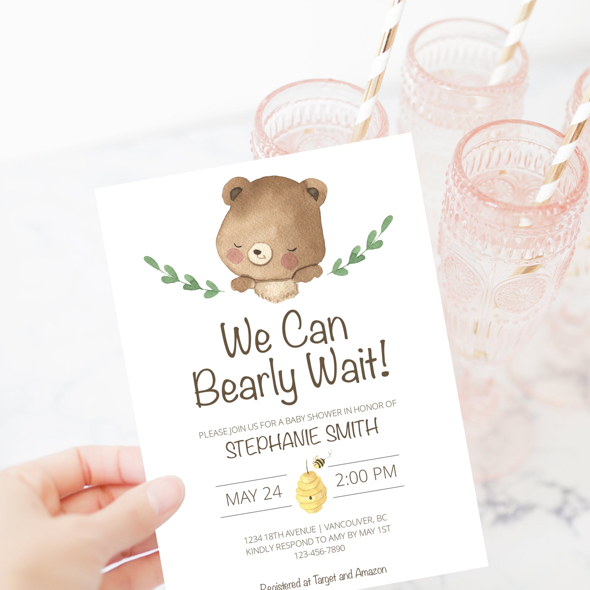 Teddy Bear Baby Shower Invitations Template, Printable Teddy Shower Invite, Editable INSTANT DOWNLOAD TB100
