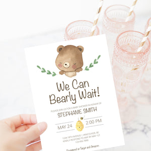 Teddy Bear Baby Shower Invitations Template, Printable Teddy Bear Baby Shower Invite, Girl, Boy, Gender Neutral, DIGITAL DOWNLOAD - TB100