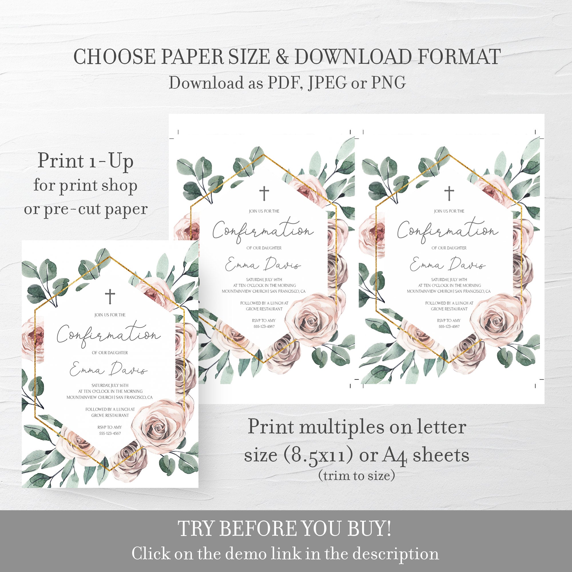 boho-rose-confirmation-invitation-template-printable-girl-confirmatio-plumpolkadot for Free Printable Confirmation Cards Pdf Boho Rose Confirmation Invitation Template, Printable Girl Confirmatio - PlumPolkaDot for Free Printable Confirmation Cards Pdf