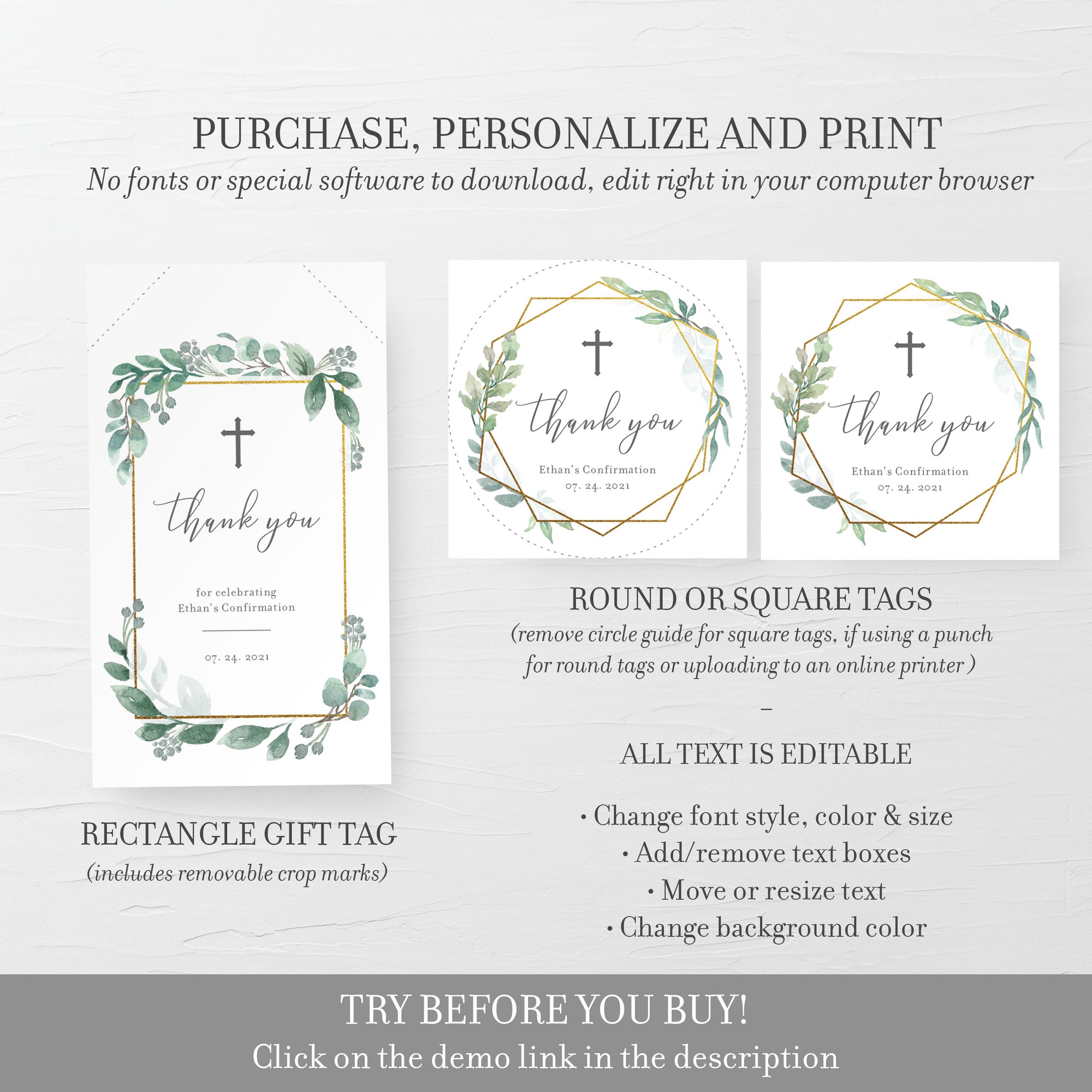 Favor Tag Template with gypsophila, Greenery Favor Tag Template, Editable Thank  You Tag, Printable Wedding Gift Tags, Party Tags, WGyp2