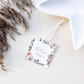 Printable Girl Baby Shower Favor Tags, Boho Rose Favor Tag Template, Blush Baby Shower Thank You Tags, Editable DIGITAL DOWNLOAD BR100