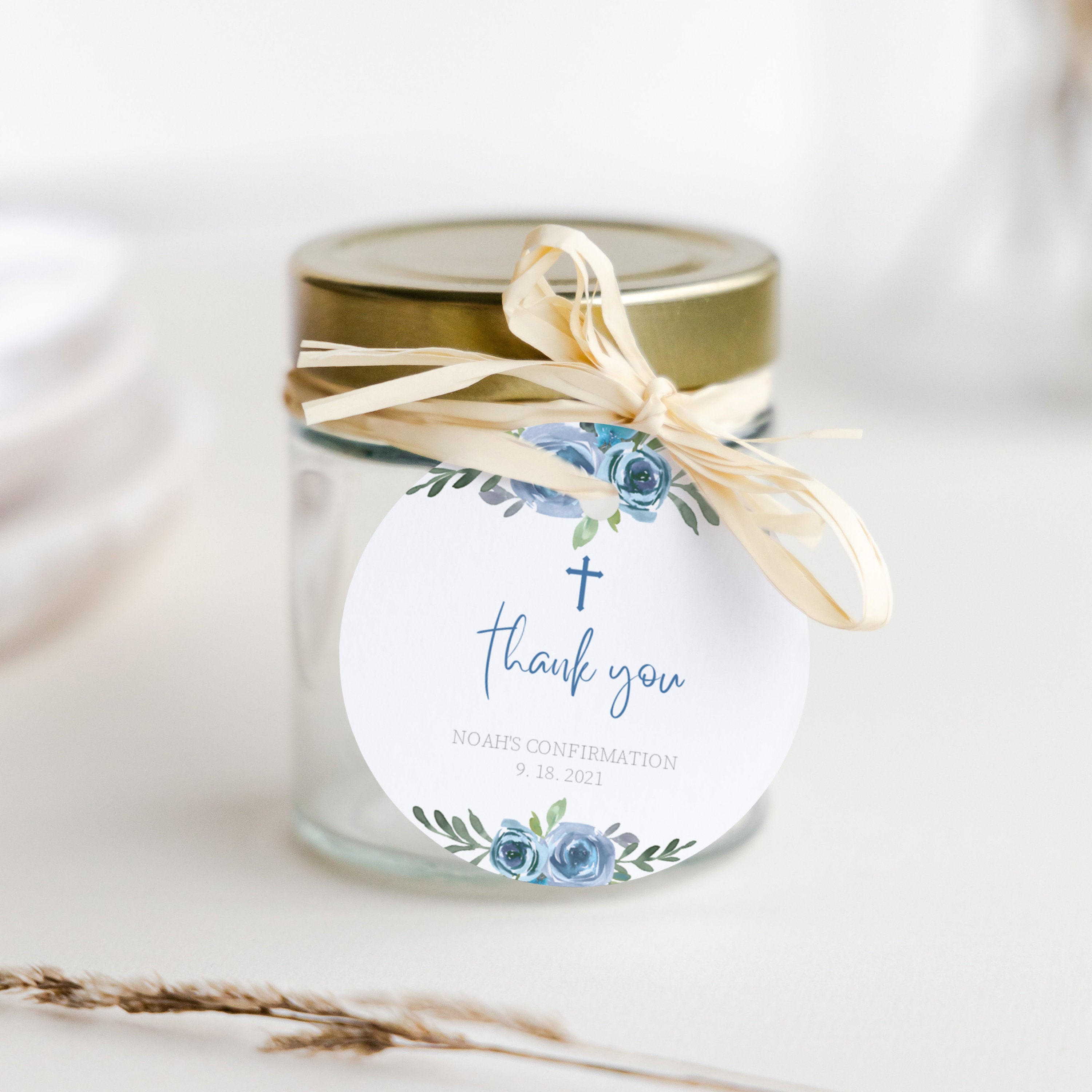 Blue Floral Confirmation Favor Tag Template, Confirmation Thank You Tags Printable, Round Square Rectangle, Editable DIGITAL DOWNLOAD BF100