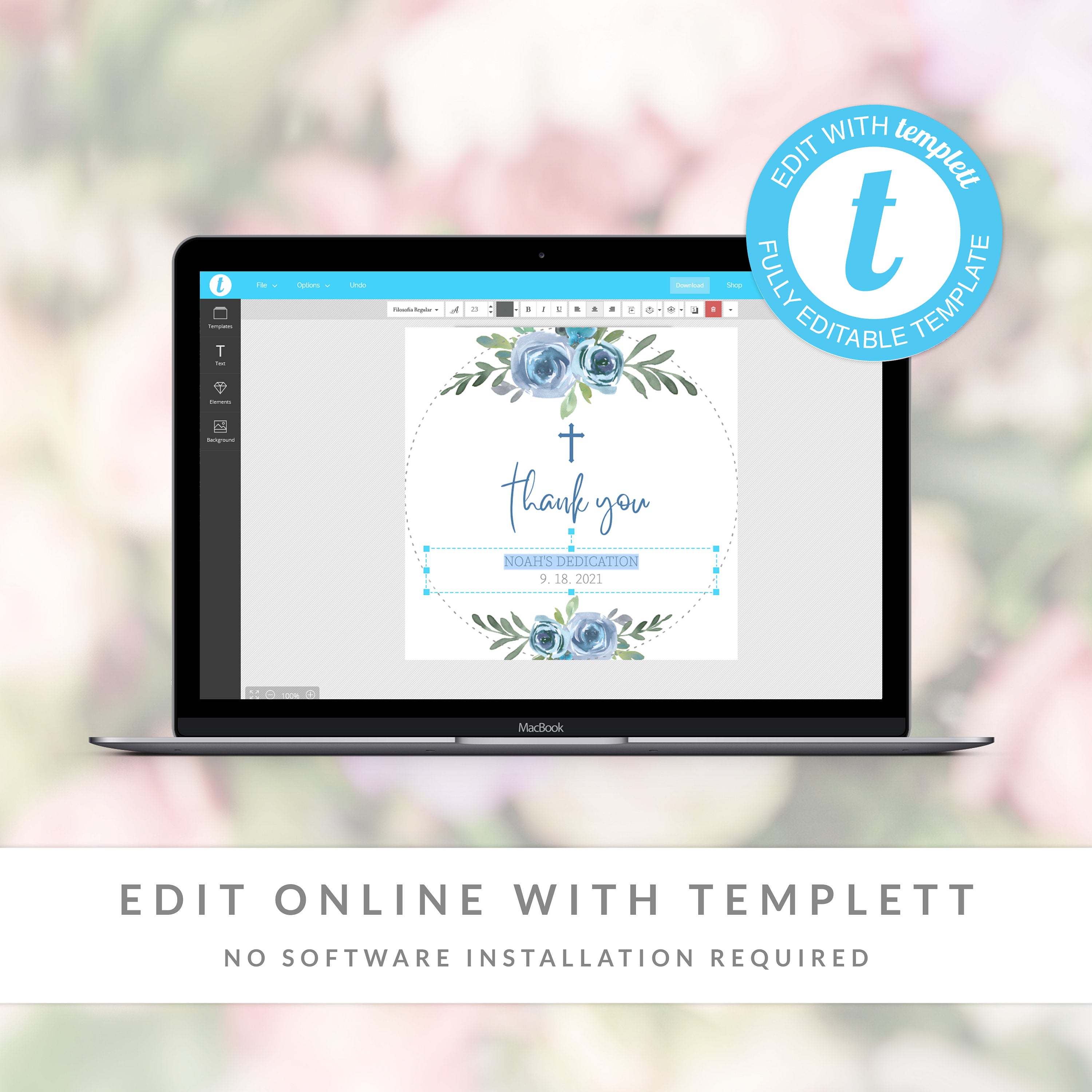 Blue Floral Dedication Favor Tag Template, Printable Round Square or R ...