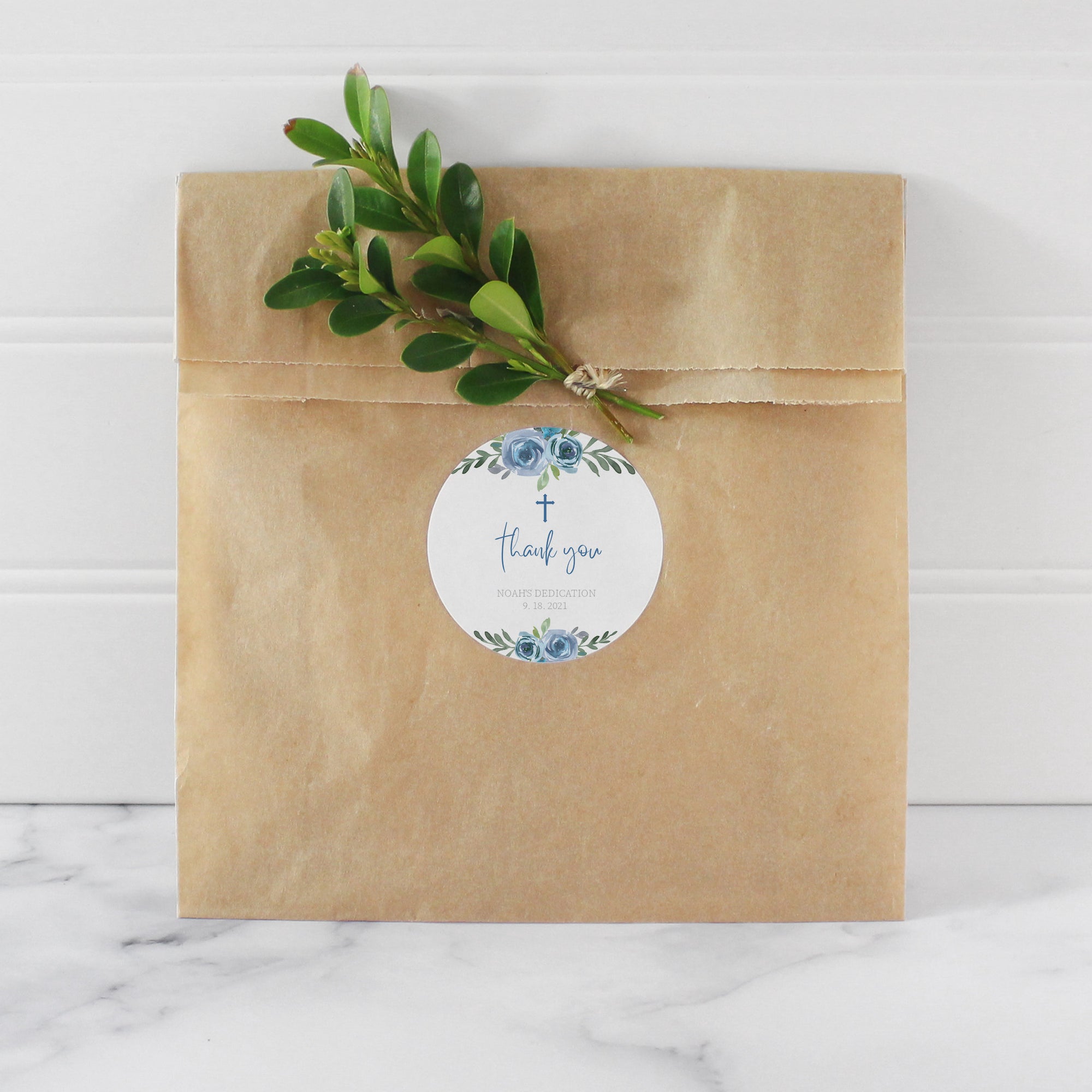 Dedication Tag Layout Blue Floral Dedication Favor Tag Template, Printable Round Square or R ...