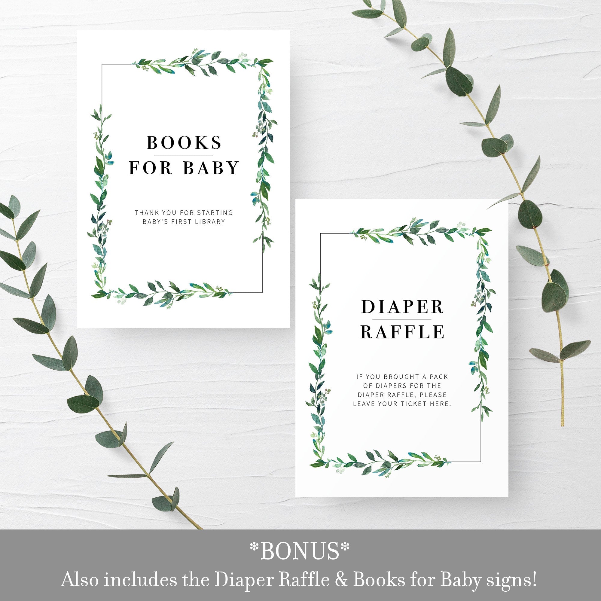 Greenery Baby Shower Invitation Set Template, Printable Greenery Baby Shower Invite, Baby Shower Invitation Boy Instant Download - G100