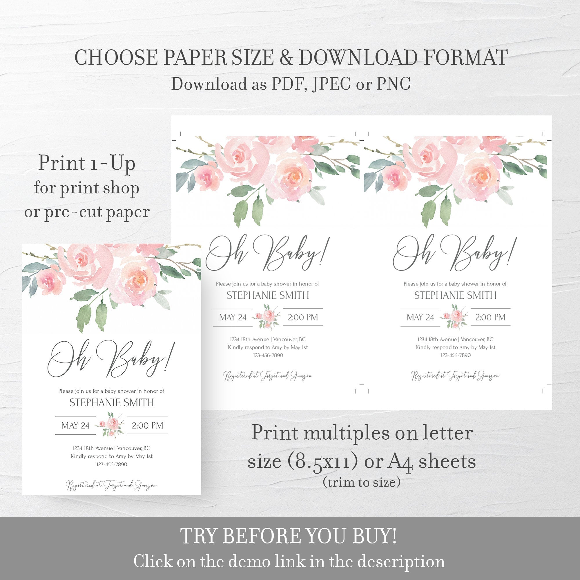Blush Pink Floral Baby Girl Shower Invitation Template, Printable Show -  PlumPolkaDot