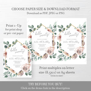 70th Birthday Invitation For Women, Printable 70th Birthday Party Invitation, Boho Rose 70th Birthday Invite, INSTANT DOWNLOAD BR100