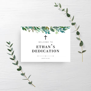 Greenery Baby Dedication Welcome Sign Template, Large Welcome Sign Printable, Boy Dedication Decorations Greenery, INSTANT DOWNLOAD - G100