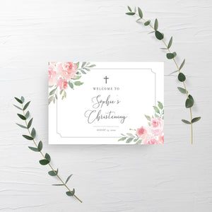 Christening Welcome Sign Template, Large Welcome Sign Printable, Girl Christening Decorations, Blush Floral Rose, INSTANT DOWNLOAD - FR100