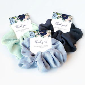 Hair Scrunchie Baby Shower Guest Gift, Baby Shower Favors Boy, Navy and Blush Floral, Personalized Baby Shower Party Favors - MB100