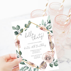30th Birthday Invitation For Women, Printable 30th Birthday Party Invitation, Boho Rose 30th Birthday Invite, INSTANT DOWNLOAD BR100