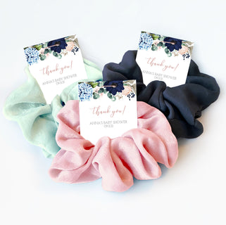 Hair Scrunchie Baby Shower Guest Gift, Girl Baby Shower Favors, Navy and Blush Floral, Personalized Baby Shower Party Favors - MB100