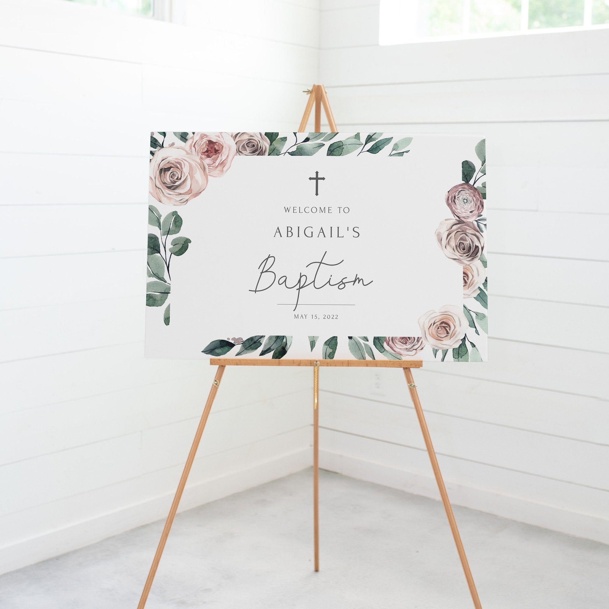 Boho Rose Girl Baptism Welcome Sign Template, Printable Large Welcome - PlumPolkaDot boho-rose-girl-baptism-welcome-sign-template-printable-large-welcome-plumpolkadot