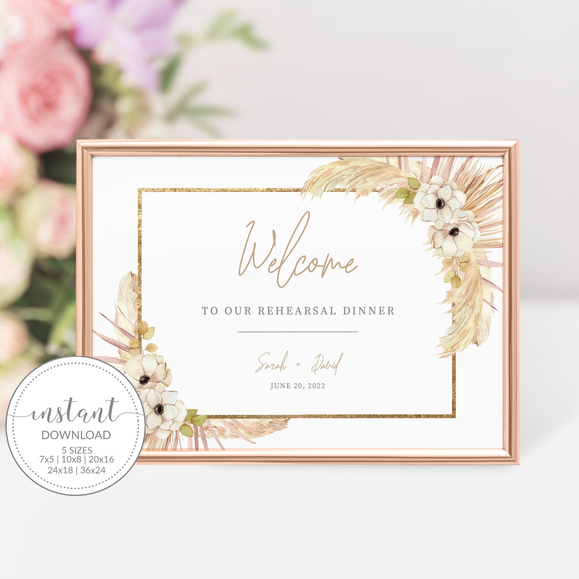 Pampas Wedding Rehearsal Dinner Welcome Sign Template, Large Welcome Sign Printable, Boho Wedding Rehearsal Signs, DIGITAL DOWNLOAD - DP100