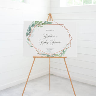 Baby Shower Welcome Sign Template, Rose Gold Geometric Greenery, Large Welcome Sign Printable, Baby Shower Decor, DIGITAL DOWNLOAD - GFRG100