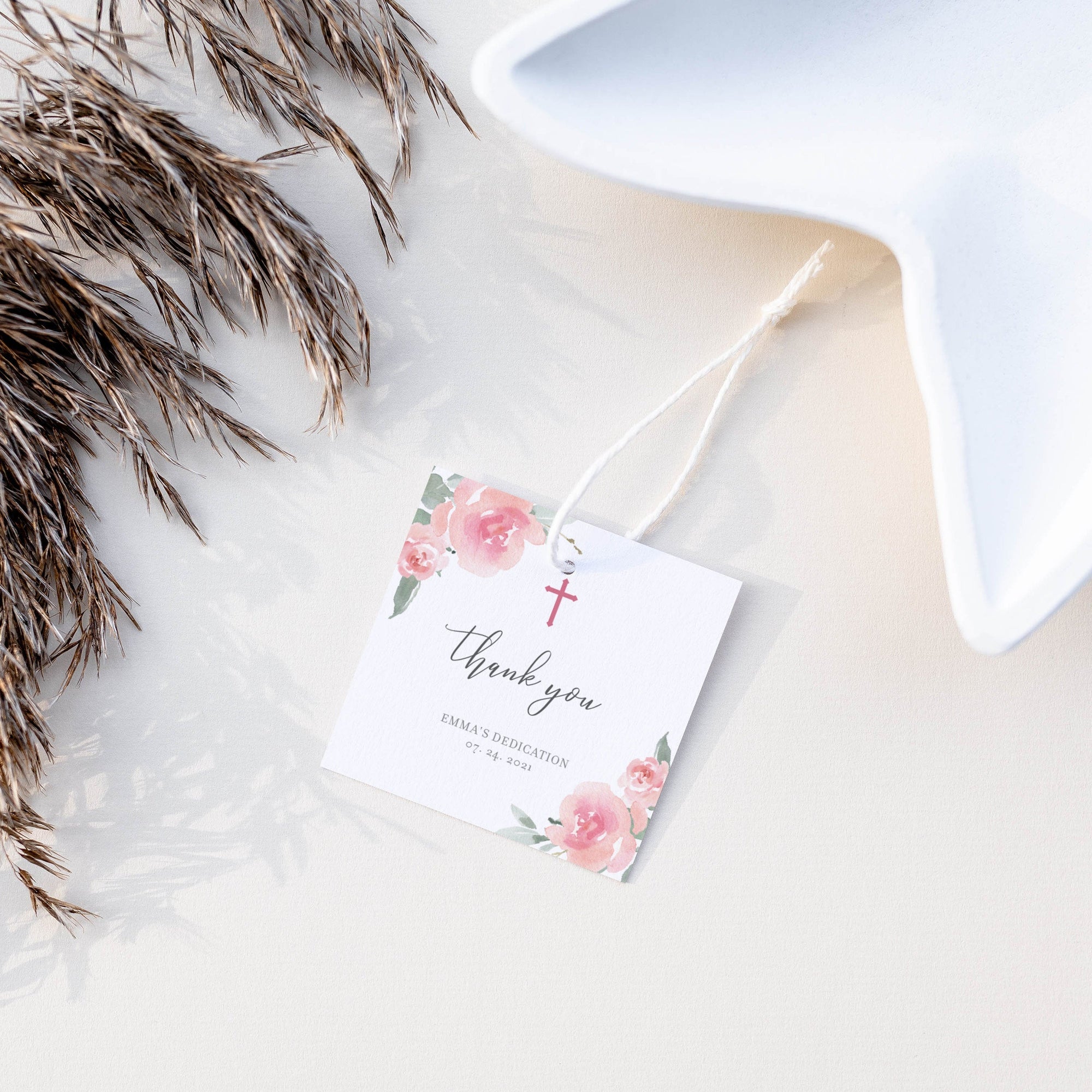 Dedication Tag Layout Blush Pink Floral Girl Dedication Favor Tag Template, Printable Thank ...