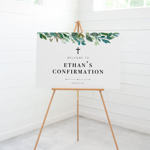 Greenery Confirmation Welcome Sign Template, Large Welcome Sign Printable, Boy Confirmation Decorations Greenery, INSTANT DOWNLOAD - G100