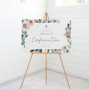 Boho Rose Confirmation Welcome Sign Template, Large Welcome Sign Printable, Girl Confirmation Decorations, INSTANT DOWNLOAD, BR100