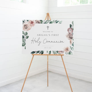 First Holy Communion Welcome Sign Template, Welcome Sign Printable, Girl Communion Decorations, Boho Rose Floral, INSTANT DOWNLOAD BR100