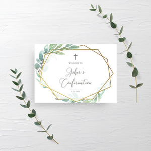 Confirmation Welcome Sign Template, Large Welcome Sign Printable, Boy Confirmation Decorations, Geometric Greenery, INSTANT DOWNLOAD, GFG100