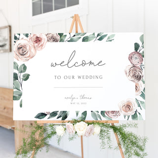Welcome to Our Wedding Sign Instant Download, Boho Rose Wedding Welcome Sign Template, Blush Floral Printable Wedding Signs, DIGITAL BR100