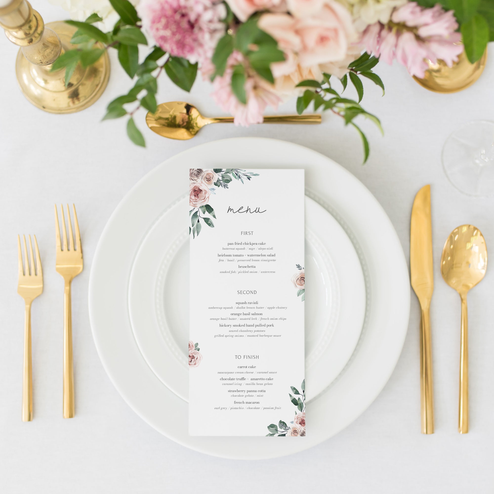 Boho Rose Wedding Menu Sign Template, DIY Wedding Menu Card, Blush Floral Wedding Menu Printable, Wedding Table Decorations, 4x9 & 5x7 BR100