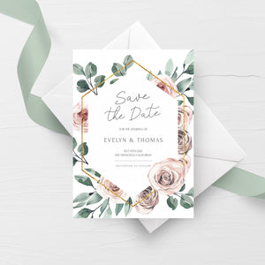 Boho Rose Save The Date Card Template, Editable Wedding Engagement Announcement Ideas, Printable Save Our Date Invite, 5x7 - BR100