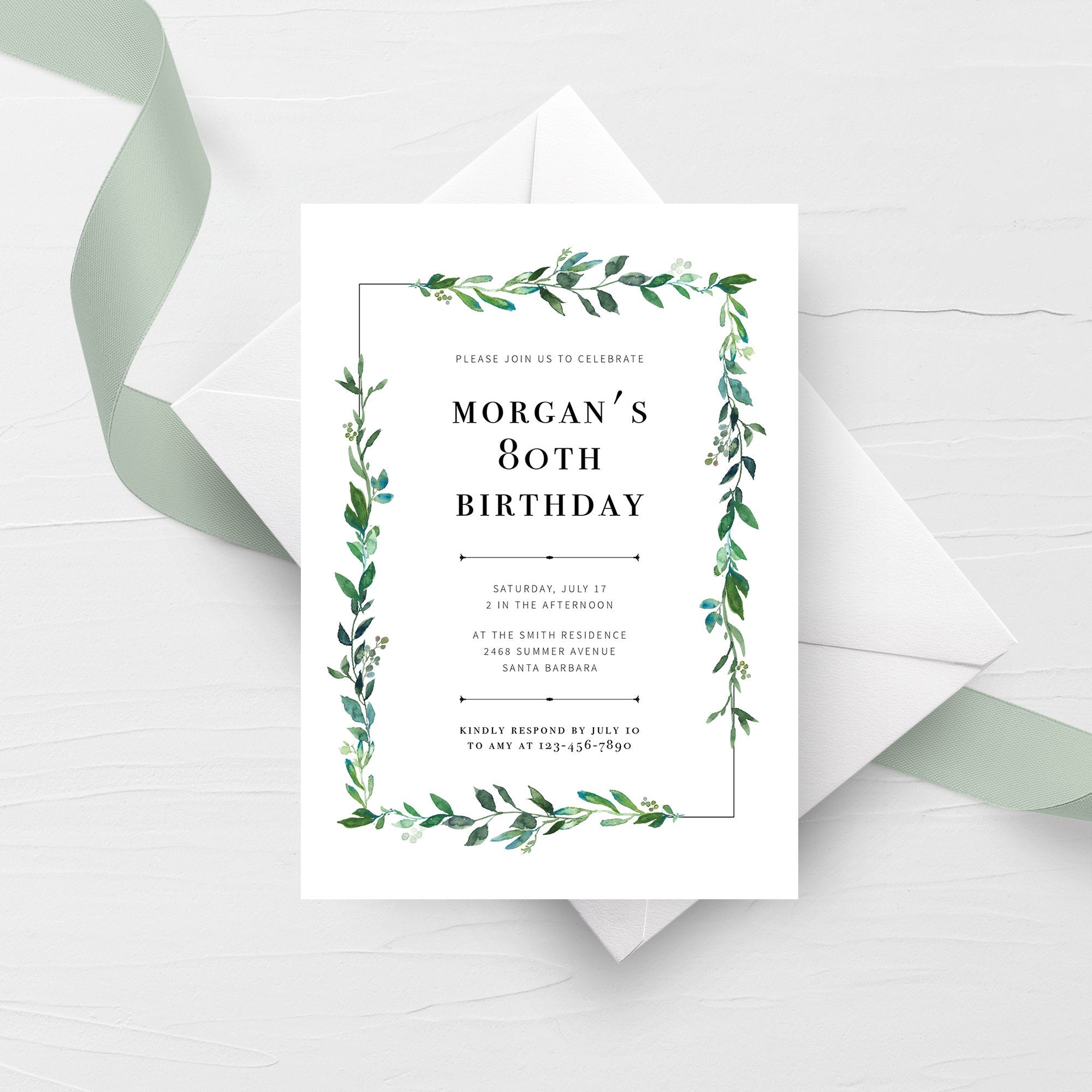 greenery-80th-birthday-invitation-template-printable-80th-party-invit-plumpolkadot for Free Printable 80th Birthday Invitations Templates Greenery 80th Birthday Invitation Template, Printable 80th Party Invit - PlumPolkaDot for Free Printable 80th Birthday Invitations Templates