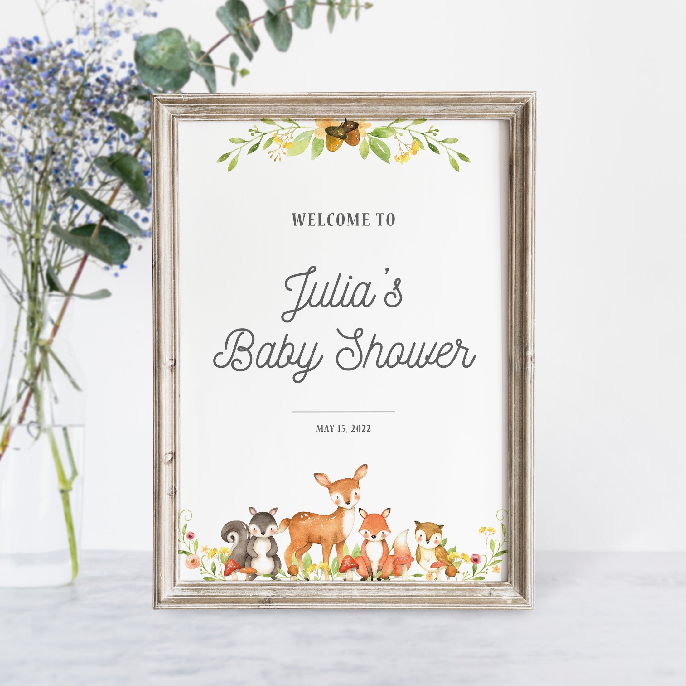 Woodland Baby Shower Welcome Sign Printable, Boy Woodland Animals Baby Shower Sign, Woodland Baby Shower Decorations, INSTANT DOWNLOAD W100