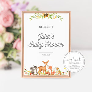 Woodland Baby Shower Welcome Sign Printable, Boy Woodland Animals Baby Shower Sign, Woodland Baby Shower Decorations, INSTANT DOWNLOAD W100