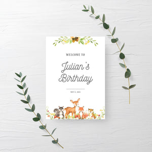 Woodland Birthday Welcome Sign Printable, Boy Woodland Animals Birthday Party Sign, Woodland Party Decorations, INSTANT DOWNLOAD W100