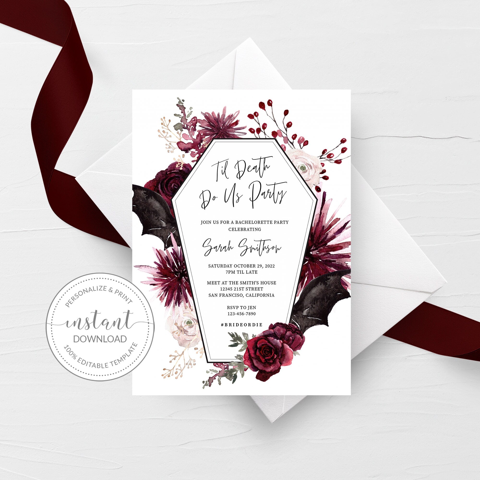 Til Death Do Us Party Bachelorette Invitation Template, Printable Hall - PlumPolkaDot til-death-do-us-party-bachelorette-invitation-template-printable-hall-plumpolkadot