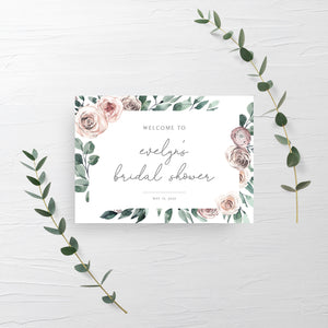 Boho Rose Welcome To Bridal Shower Sign Template, Blush Floral Bridal Shower Welcome Sign Instant Download, Welcome Board Printable, BR100