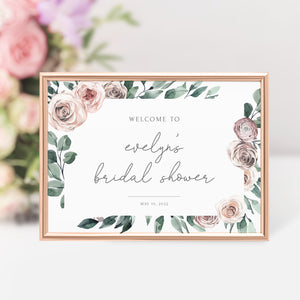Boho Rose Welcome To Bridal Shower Sign Template, Blush Floral Bridal Shower Welcome Sign Instant Download, Welcome Board Printable, BR100