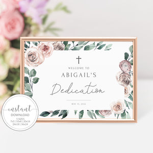 Baby Dedication Welcome Sign Template, Large Welcome Sign Printable, Girl Dedication Decorations, Boho Rose Floral, INSTANT DOWNLOAD BR100