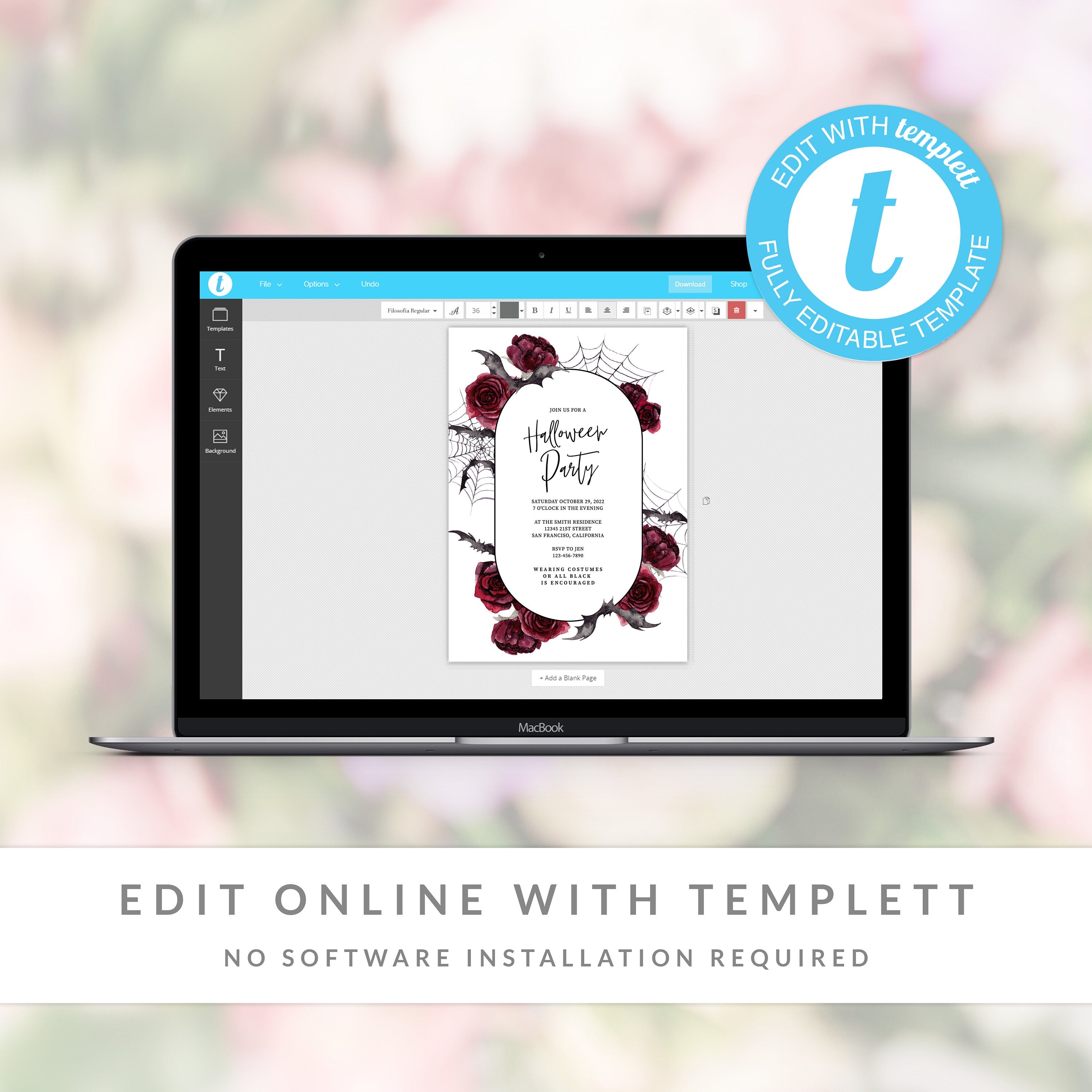 Printable Halloween Invitation, Adult Halloween Party Invitations, Halloween Invite Template, Halloween Party Editable INSTANT DOWNLOAD H100