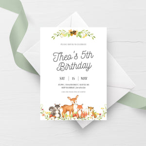 Woodland Birthday Invitation Template, Woodland Birthday Invitation Printable, Woodland Animals Invite, Woodland Party INSTANT DOWNLOAD W100