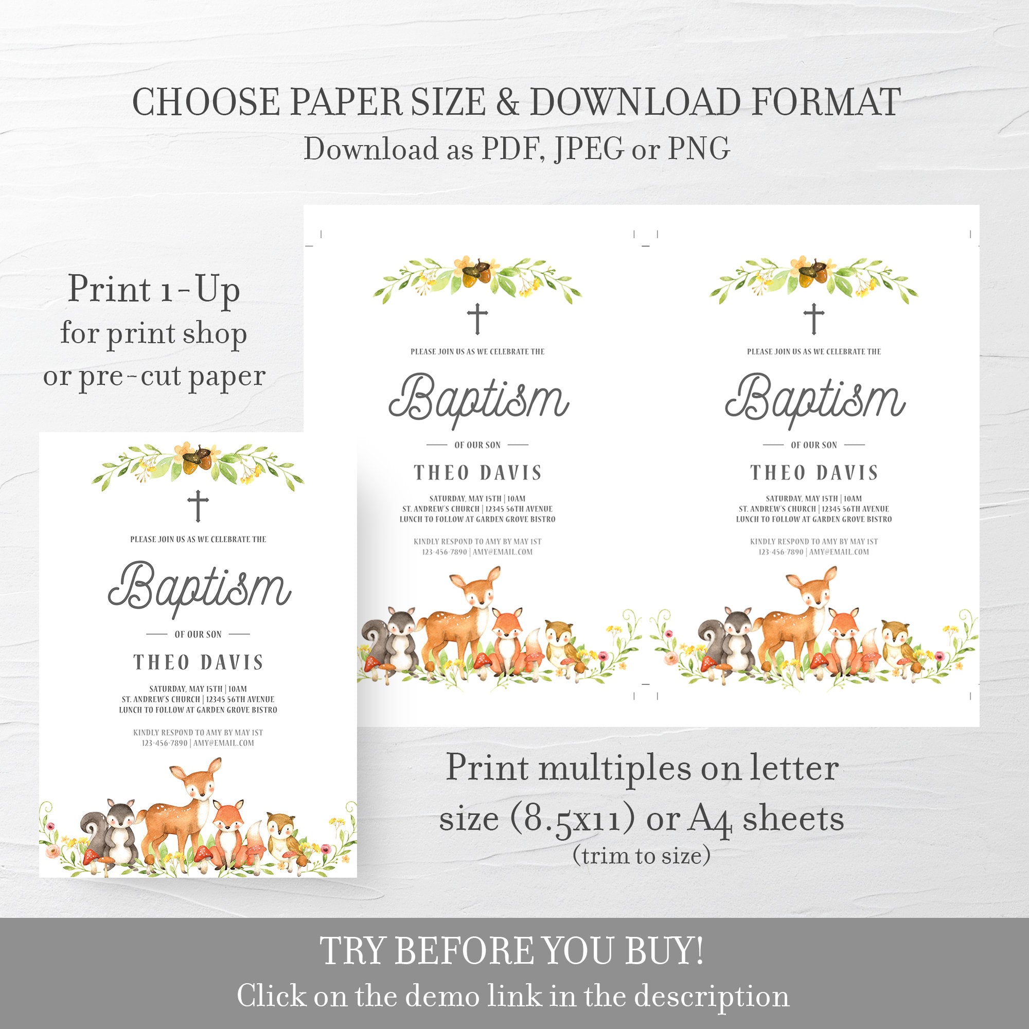 Woodland Themed Boy Baptism Invitation Template, Printable Baptism Inv - PlumPolkaDot woodland-themed-boy-baptism-invitation-template-printable-baptism-inv-plumpolkadot